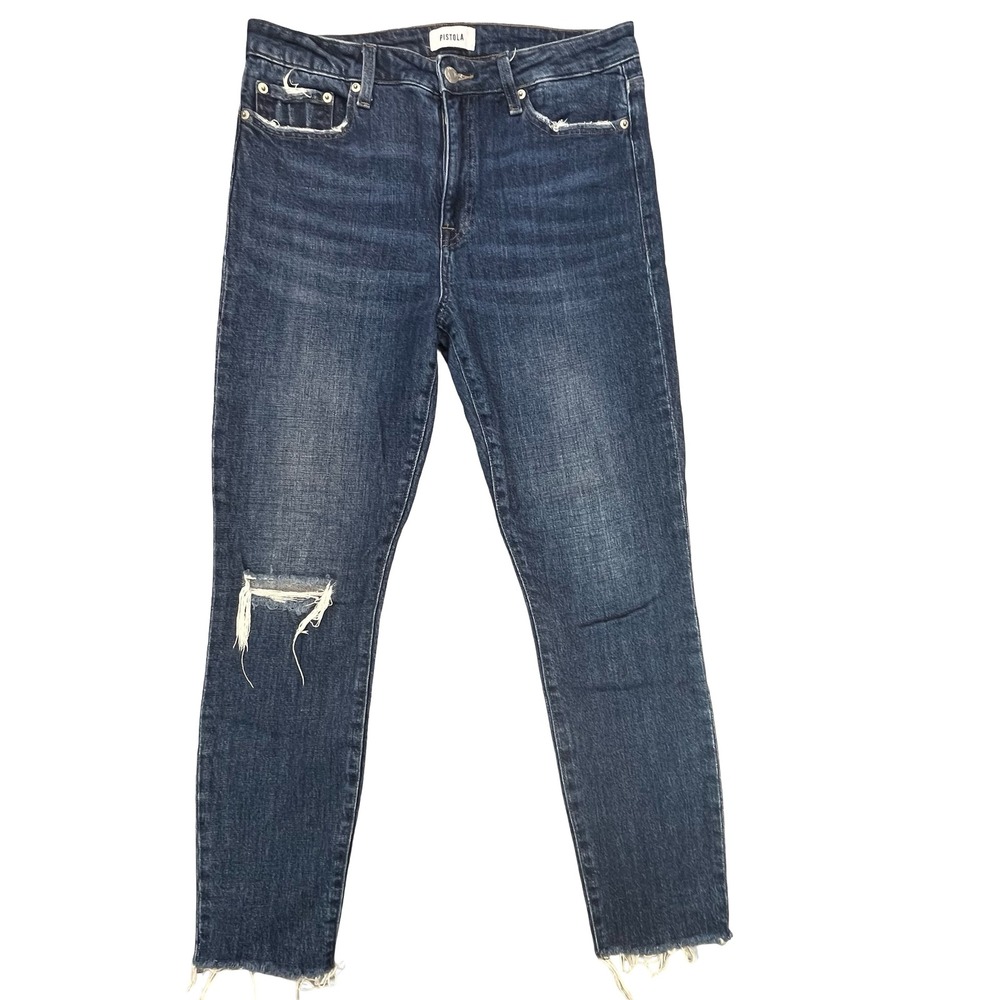Pistola Womens Skinny Jeans Dark Wash Distressed Raw Hem 32
